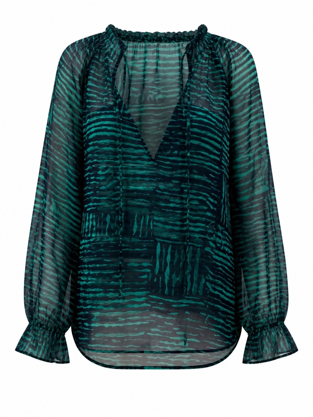 Ann Taylor NEW Boho Sheer Animal Flowy Zebra Tunic Blouse Tie Balloon Sleeve M